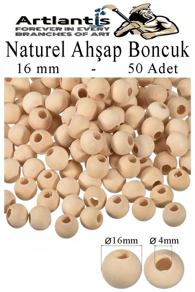 Naturel Ahşap Boncuk 16mm 50 li 1 Paket Ham Boyanabilir Ahşap Yuvarlak Doğal Boncuklar Takı Tasarım Ektinlik Kreş Okul ürün görseli 1