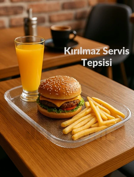Sunum Tepsisi Kırılmaz Çay Tepsisi BPA Free Servis Tepsisi Şeffaf 30x44 cm ürün görseli 1