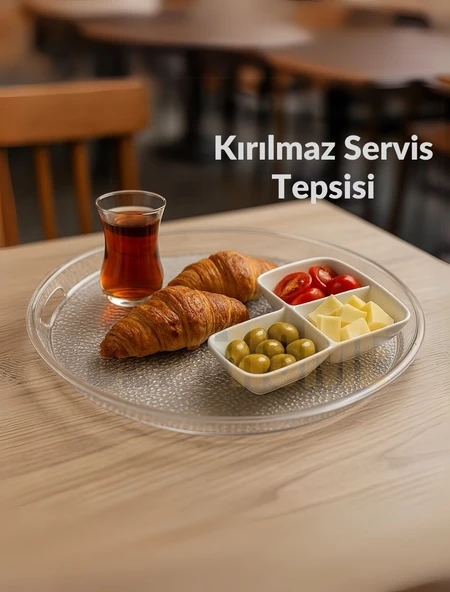 Sunum Tepsisi Kırılmaz Çay Tepsisi BPA Free Servis Tepsisi Şeffaf 39x39 cm ürün görseli 1