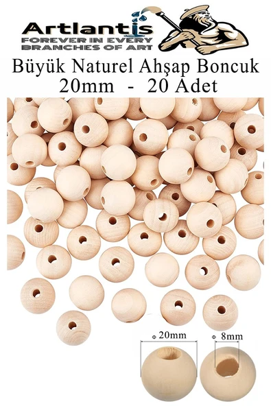 Naturel Ahşap Boncuk 20mm 20 li 1 Paket Ham Boyanabilir Ahşap Yuvarlak Doğal Boncuklar Takı Tasarım Ektinlik Kreş Okul ürün görseli 1