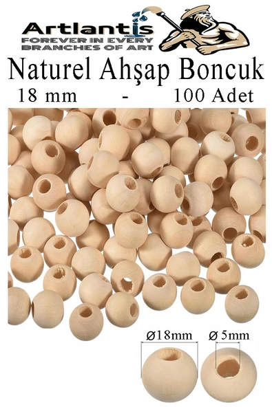 Naturel Ahşap Boncuk 18mm 100 lü 1 Paket Ham Boyanabilir Ahşap Yuvarlak Doğal Boncuklar Takı Tasarım Ektinlik Kreş Okul ürün görseli 1