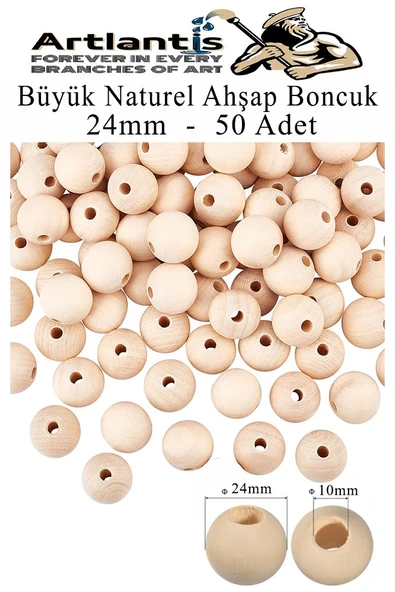 Naturel Ahşap Boncuk 24mm 50 li 1 Paket Ham Boyanabilir Ahşap Yuvarlak Doğal Boncuklar Takı Tasarım Ektinlik Kreş Okul ürün görseli 1