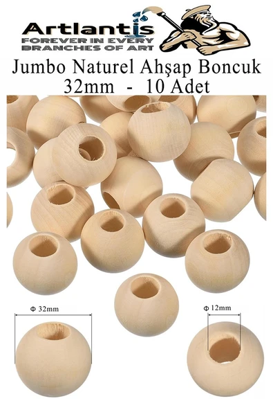 Naturel Ahşap Boncuk 32mm 10 lu 1 Paket Ham Boyanabilir Ahşap Yuvarlak Doğal Boncuklar Takı Tasarım Ektinlik Kreş Okul ürün görseli 1