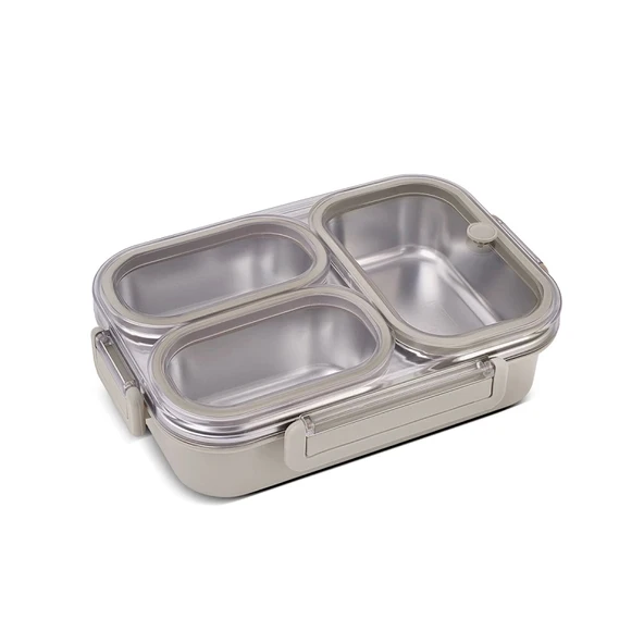 Bento Lunch Box 3 Bölmeli Bej - Resim 2
