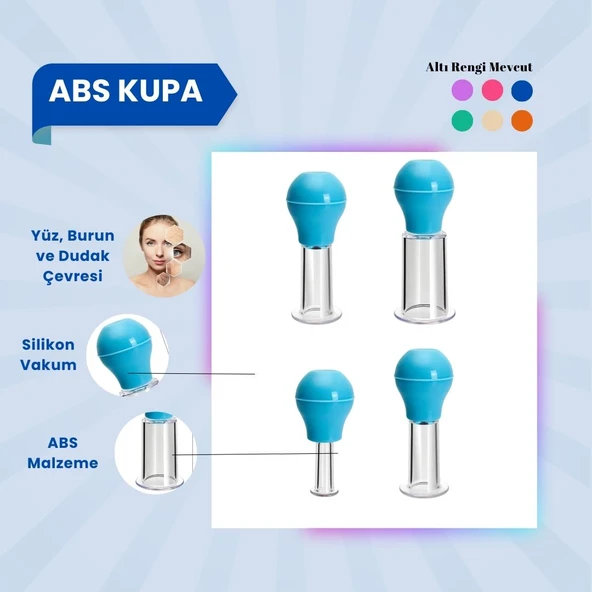 Silikon Vakumlu ABS Plastik Yüz Masaj Kupası 4'lü Set Mavi ürün görseli 1