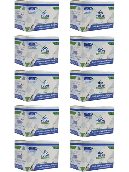 Tules Non Woven Kompres 7,5 x 7,5 cm 4 KATLI 100 ADET 10 Kutu ürün görseli 1