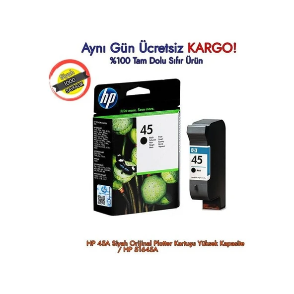 Hp 45A Siyah Plotter Kartuşu Yüksek Kapasite / Hp 51645A ürün görseli 1