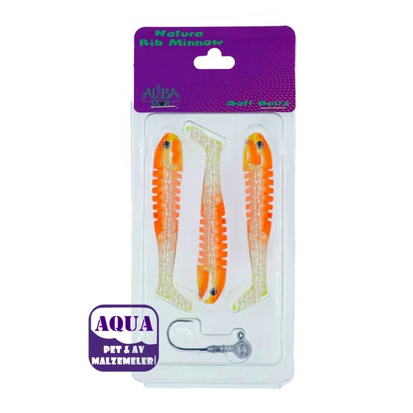 Albastar Natura Rib Minnow Sahte Balığı 5 gr 9 cm 3'lü Paket 1 Jig Head İğne - Levrek Turna At Çek Sahte Silikon Yem 05 ürün görseli 1