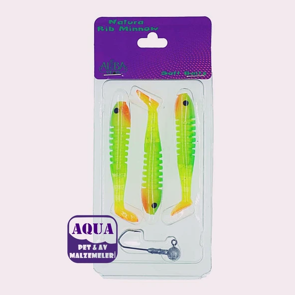 Albastar Natura Rib Minnow Sahte Balığı 5 gr 9 cm 3'lü Paket 1 Jig Head İğne - Levrek Turna At Çek Sahte Silikon Yem 09 ürün görseli 1