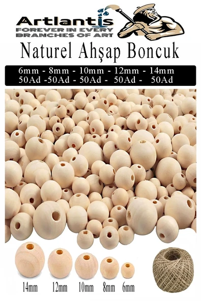 Naturel Ahşap Boncuk 250 li 1 Paket Jüt İpi Ham Boyanabilir Ahşap Yuvarlak Doğal Boncuklar Takı Tasarım Ektinlik Kreş ürün görseli 1