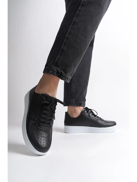 Siyah Klasik Düz Kadın Sneaker - Resim 4
