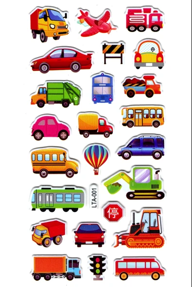 Sticker Kabartmalı Stiker Çıkartma Etiket (LTA001)-18x9 cm- Mini Araba Uçak ürün görseli 1
