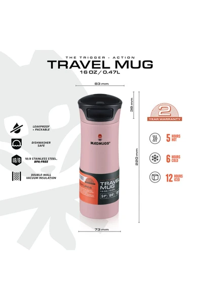 MADMUGS Travel Mug Termos Bardak 0.47 lt Rose Quartz ürün görseli 1