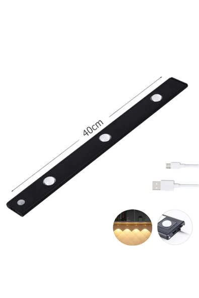 Ucuz Geldi Sensörlü Şarjlı 3 Farklı Işık Renkli Dimmerli 40cm Siyah Cata Bella Ultra Slim Kabin Led ürün görseli 1