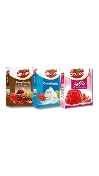 Altunsa Krem Şanti Sade 150 G, Kakaolu 150 G ve Çilek Aromalı Jel 85 G - Pasta Seti ürün görseli 1