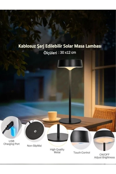 Ucuz Geldi Solar Şarjlı Masa Lambası Dimmerli Dekoratif Abajur Cata Dubai Dokunmatik Cafe Lambası Üç Işık Modu ürün görseli 1