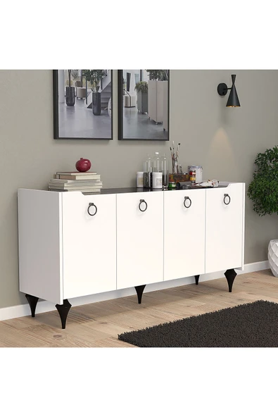 UMGMOBİLYA Titanyum (MERMER-BEYAZ) Modern Konsol, Çok Amaçlı Dolap, Dresuar, Mutfak Dolabı, Kiler Dolabı, TV Ünitesi ürün görseli 1
