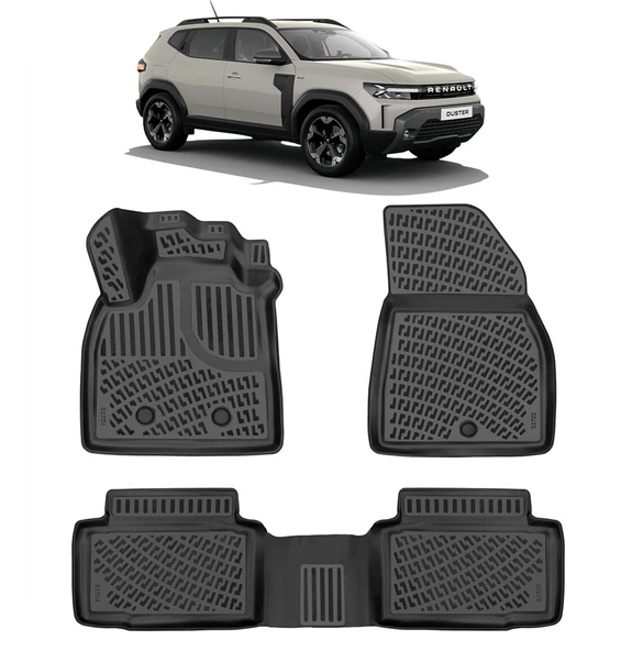 Rizline Renault Duster Eco G & E-Tech Full Hybrit 4x2 2024 Sonrası  3D Havuzlu Paspas Siyah ürün görseli 1