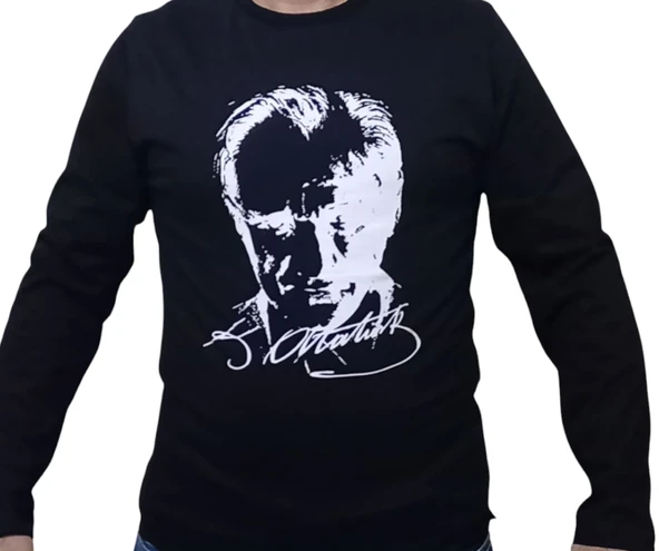 uzun kollu Siyah Atatürk tişört sırtı İmzalı Baskılı unisex modl ürün görseli 1
