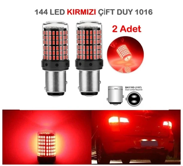 2 Adet 144 Led Kırmızı Renk 1016 Çift Duy Stop Ampulü ürün görseli 1