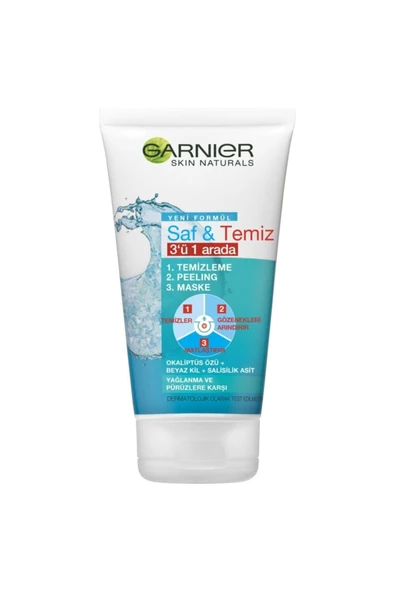Garnier Saf ve Temiz 3'ü 1 Arada Okaliptüs Özü + Beyaz Kil + Salisilik Asit Maske 50ml ürün görseli 1
