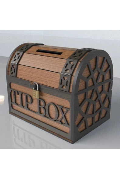 SLY-Tip Box Bahşiş kutusu ve Kumbara Sandık Tipi Tipbox Ceviz Ahşap ürün görseli 1