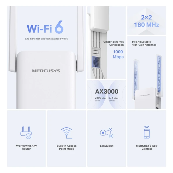 TP-LINK MERCUSYS ME80X AX3000 WIFI RANGE EXTENDER - Resim 3
