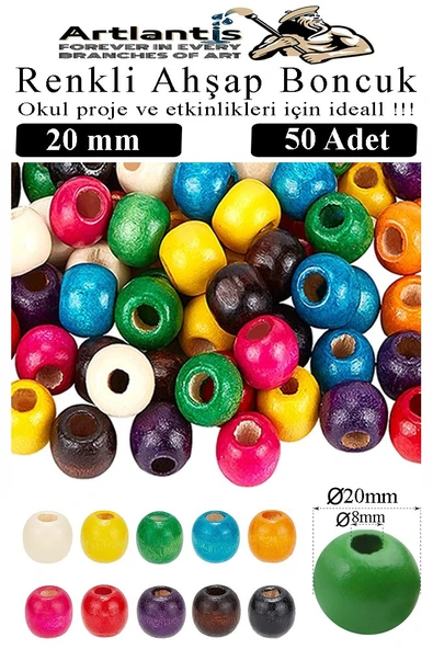 Renkli Ahşap Boncuk 20mm 50 li 1 Paket Renkli Ahşap Boyalı Yuvarlak Doğal Boncuklar Saç Takı Tasarım Ektinlik Kreş Okul ürün görseli 1