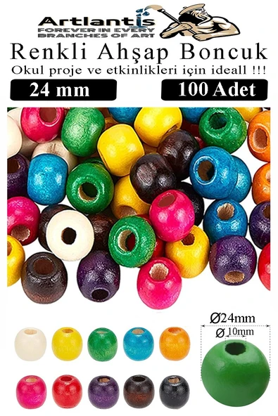 Renkli Ahşap Boncuk 24mm 100 lü 1 Paket Renkli Ahşap Boyalı Yuvarlak Doğal Boncuklar Saç Takı Tasarım Ektinlik Kreş Okul ürün görseli 1