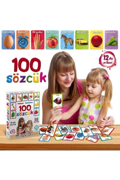 Türkçe Ilk 50-100 Bebek Eğitim Kelime Sözcük Kartı Oyun ürün görseli 1