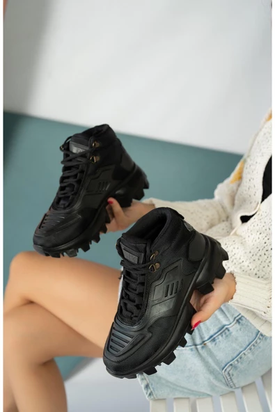 Muggo TİNA Garantili Kadın Kalın Tabanlı Bağcıklı Sneakers Spor Bot - Resim 2