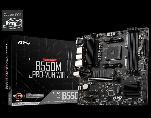 MSI B550M PRO-VDH WIFI DDR4 4400(OC) HDMI MATX AM4 ürün görseli 1