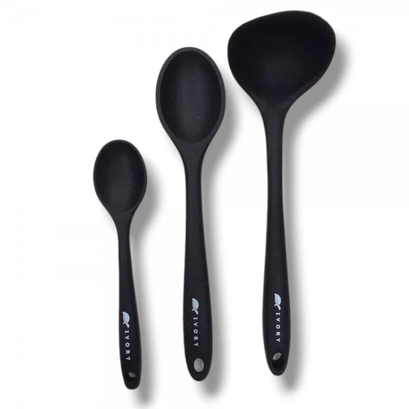3'lü silikon set 1 kepçe 1 kaşık (27.5cm) 1 kaşık (20 cm) SİYAH ürün görseli 1