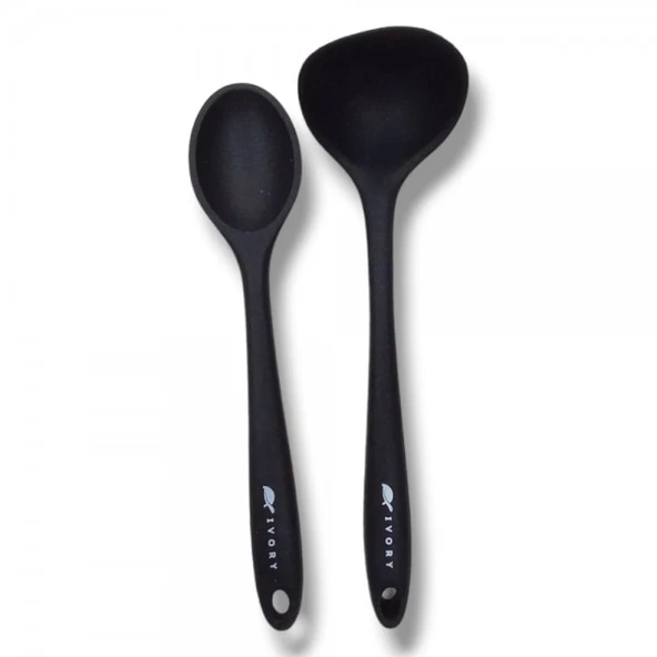 2'Lİ SİLİKON SET  1 adet kepçe 1 adet silikon kaşık(27.5cm) SİYAH ürün görseli 1