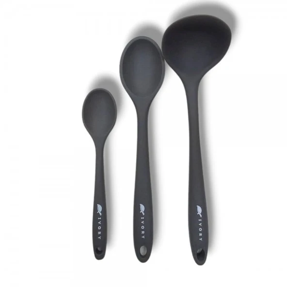 3'lü silikon set 1 kepçe 1 kaşık (27.5cm) 1 kaşık (20 cm)GRİ ürün görseli 1