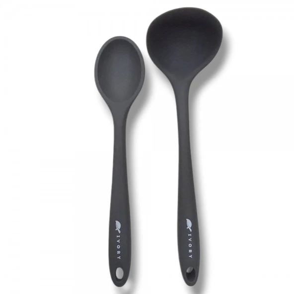 2'Lİ SİLİKON SET  1 adet kepçe 1 adet silikon kaşık(27.5cm) GRİ ürün görseli 1