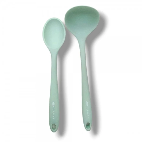 2'Lİ SİLİKON SET  1 adet kepçe 1 adet silikon kaşık(27.5cm) AÇIK YEŞİL ürün görseli 1