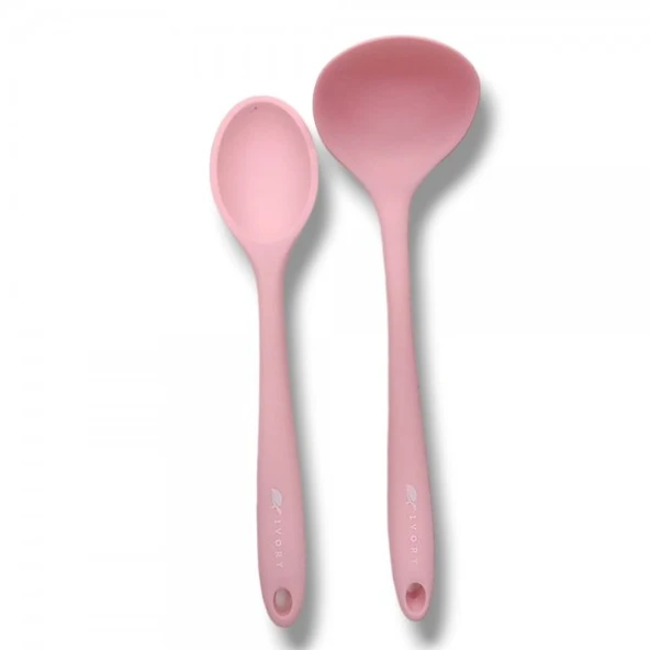 2'Lİ SİLİKON SET  1 adet kepçe 1 adet silikon kaşık(27.5cm) PEMBE ürün görseli 1