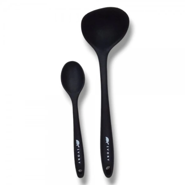 2'li silikon set  1 kepçe 1 kaşık (20cm) SİYAH ürün görseli 1