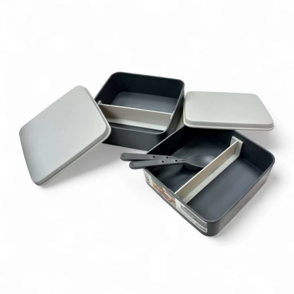 Kare 2 katlı plastik beslenme ve saklama kabı  14x10x siyah ürün görseli 1