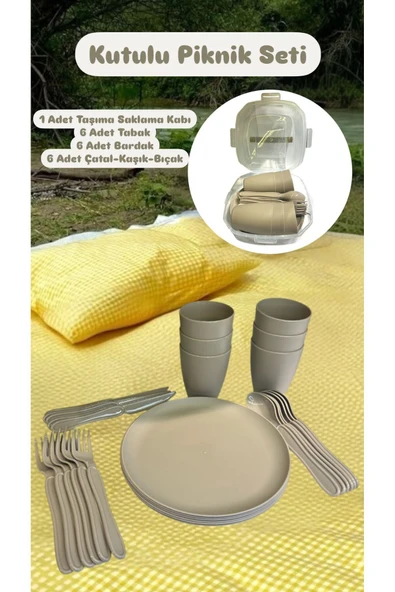 6 Kişilik Piknik Seti - Taşıma Saklama Çantalı Piknik Seti-31 Parça Piknik Organizer Bej ürün görseli 1