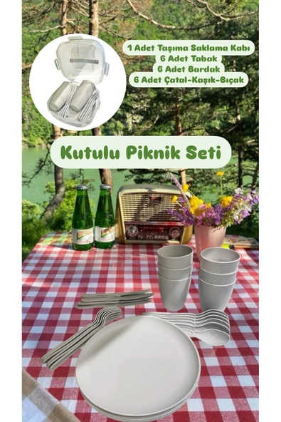 6 Kişilik Piknik Seti - Taşıma Saklama Çantalı Piknik Seti-31 Parça Piknik Organizer Gri ürün görseli 1