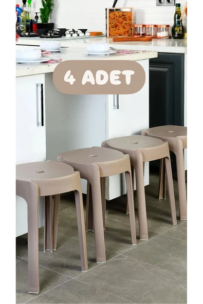 4 Adet Latte Kaymaz Ayaklı Dekoratif Iç Içe Geçebilen Plastik Tabure Mutfak Bahçe Taburesi ürün görseli 1