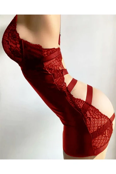 my cherie Önü Deri ve Dantelli Arkası Ful Lastikli Özel Çekici Elbise Gecelik ürün görseli 1