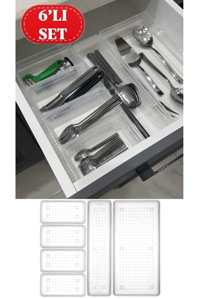 Bade 6'Lı Modüler Set 1+1+4 Kaşıklık Çekmece içi Düzenleyici Çatal Kaşık Düzenleme Organizeri ürün görseli 1