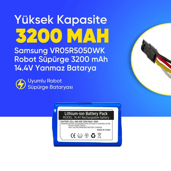 Samsung VR05R5050WK Robot Süpürge 3200 mAh 14.4V Yanmaz Batarya – Orjinal Uyumlu Uzun Ömürlü, Yüksek Performans Pil ürün görseli 1