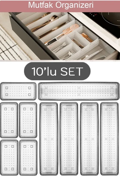 Bade 10'lu Modüler Set 5+5 Kaşıklık Çekmece içi Düzenleyici Çatal Kaşık Düzenleme Organizeri ürün görseli 1