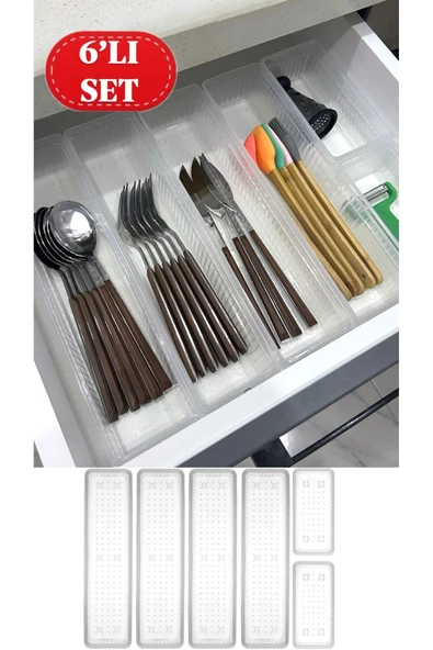 Bade 6'Lı Modüler Set 4+2 Kaşıklık Çekmece içi Düzenleyici Çatal Kaşık Düzenleme Organizeri ürün görseli 1