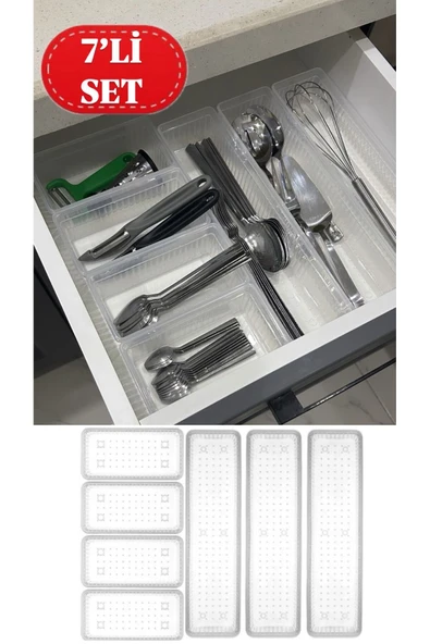 Bade 7'Li Modüler Set 3+4 Kaşıklık Çekmece içi Düzenleyici Çatal Kaşık Düzenleme Organizeri ürün görseli 1