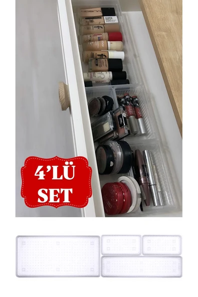 Bade 4'lü Çekmece İçi Organizer 1+1+2 - Kozmetik Takı Makyaj Organizeri Çekmece İçi Düzenleyici ürün görseli 1